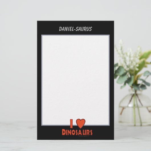私は恐竜の赤い白黒カスタムの紙を愛します 便箋 (スタンド正面)