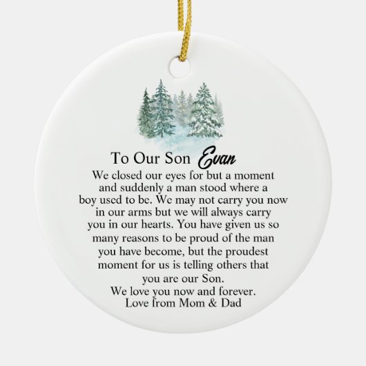 私は息子の感傷的な形見ギフトを閉じた セラミックオーナメント (正面)