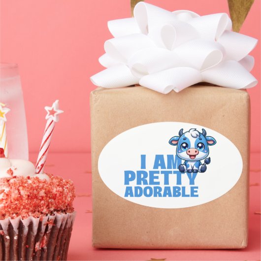 私は愛かわいらしらしい青と白の牛だ 楕円形シール (パーティー)