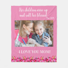 私は愛してあなた母キリスト教のバイブル聖句ピンク フリースブランケット