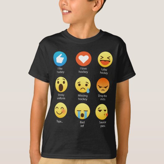私は愛しますホッケーの顔文字(emoji)の会合(白人のフォント)を tシャツ (正面)