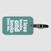 私は愛します本の荷物のラベル(ティール（緑がかった色）)を ラゲッジタグ (正面横)