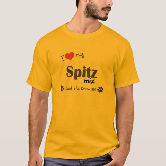 私は愛します私のスピッツの組合せ(メス犬)を Tシャツ (正面)