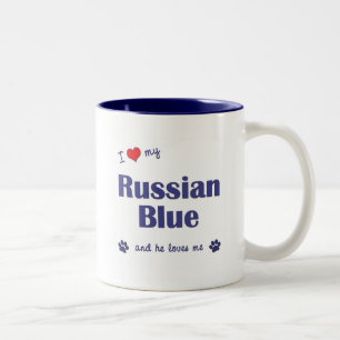 私は愛します私のロシアのな青(オス猫)を ツートーンマグカップ