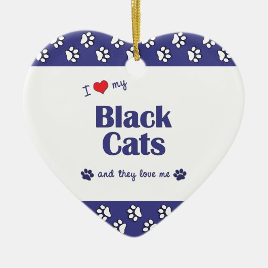 私は愛します私の黒猫(多数猫)を セラミックオーナメント (正面)
