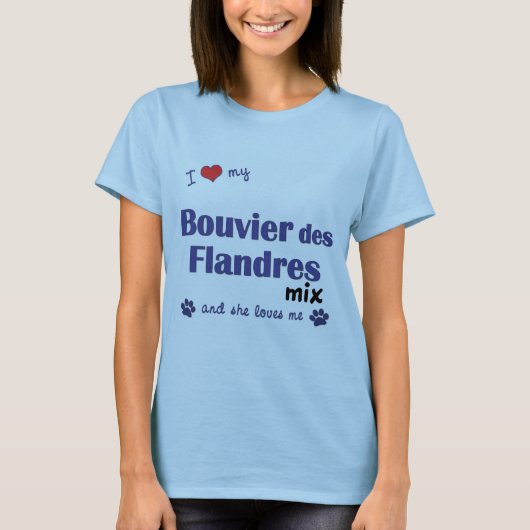 私は愛します私のBouvier des Flandresの組合せ(メス犬)を Tシャツ (正面)