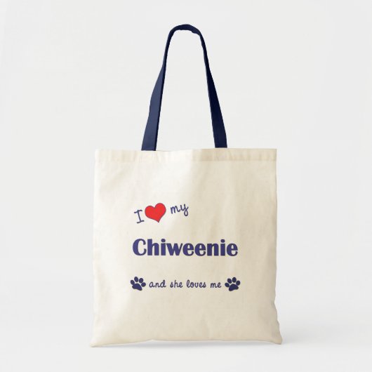 私は愛します私のChiweenie (メス犬)を トートバッグ (正面)