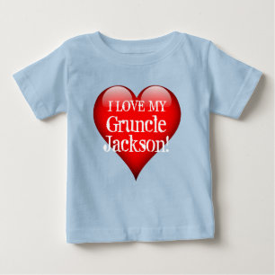 "私は愛します私のGruncle (名前)を!" 大きい赤いハートを使って ベビーTシャツ