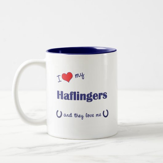 私は愛します私のHaflingers (多数の馬)を ツートーンマグカップ (左)
