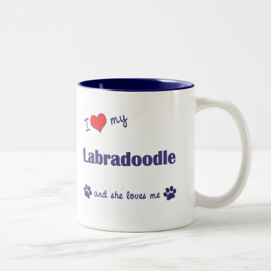 私は愛します私のLabradoodle (メス犬)を ツートーンマグカップ (右)