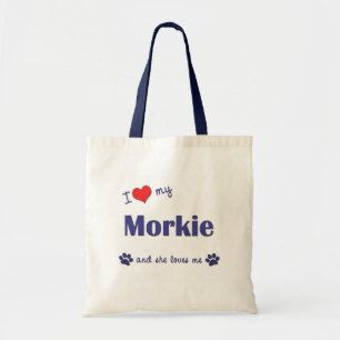 私は愛します私のMorkie (メス犬)を トートバッグ