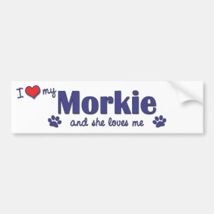 私は愛します私のMorkie (メス犬)を バンパーステッカー