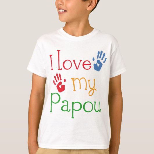 私は愛します私のPapou (Handprints)を Tシャツ (正面)