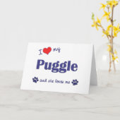 私は愛します私のPuggle (メス犬)を カード (黄色い花)
