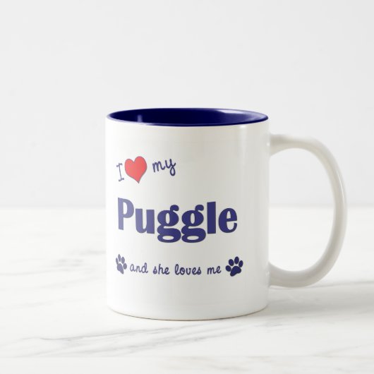私は愛します私のPuggle (メス犬)を ツートーンマグカップ (右)