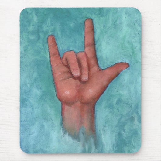 私は愛します: アメリカ手話: 手 マウスパッド (正面)