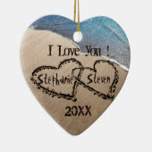 私は愛します! 砂の休日のオーナメントの2つのハート セラミックオーナメント (右)