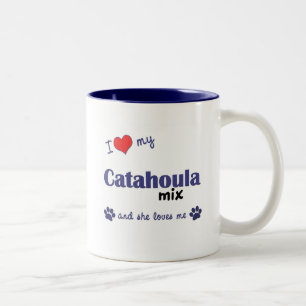 私は愛しますCatahoulaの私の組合せ(メス犬)を ツートーンマグカップ