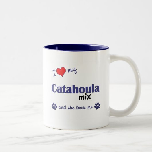 私は愛しますCatahoulaの私の組合せ(メス犬)を ツートーンマグカップ (右)