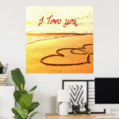 私は愛し書ている、ビーチの砂の中のハート ポスター (ホームオフィス)