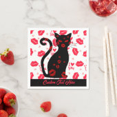 私は愛するリップキス黒猫ロマンチックなパーソナライズ スタンダードカクテルナプキン (インサイチュ)
