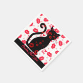 私は愛するリップキス黒猫ロマンチックなパーソナライズ スタンダードカクテルナプキン (角)