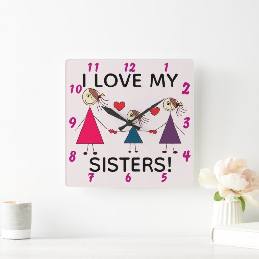 私は愛する姉妹かわいい姉妹スティックフィギュア スクエア壁時計 (ホーム)