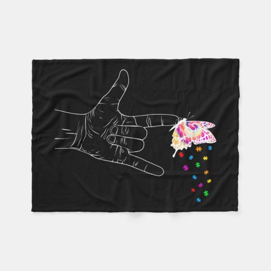 私は愛する手指言語バタフライ自閉症アワ フリースブランケット (正面(横))