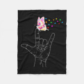 私は愛する手指言語バタフライ自閉症アワ フリースブランケット (正面)