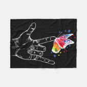 私は愛する手指言語バタフライ自閉症アワ フリースブランケット (正面(横))