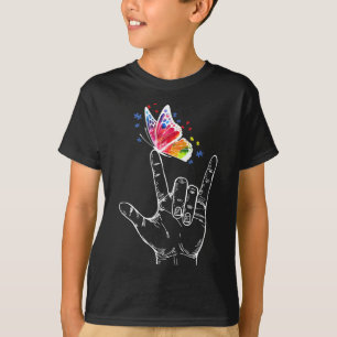 私は愛する手指言語バタフライ自閉症アワ Tシャツ