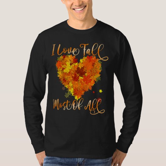 私は愛する秋ほとんどの葉のハート紅葉2 Tシャツ (正面)