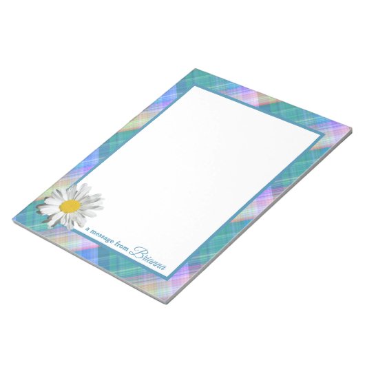 私は愛の格子緑のタータンチェックとデイジーアクセント ノートパッド (アングル)