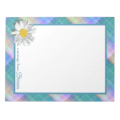 私は愛の格子緑のタータンチェックとデイジーアクセント ノートパッド (正面)