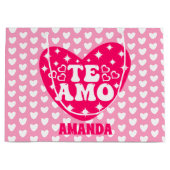 私は愛スペインのしてよアモのバレンタインデーピンク ラージペーパーバッグ (正面)