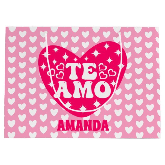 私は愛スペインのしてよアモのバレンタインデーピンク ラージペーパーバッグ (正面)