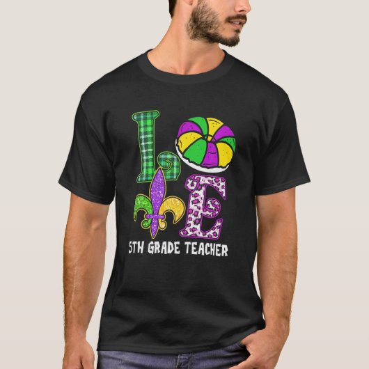 私は愛マルディグラ5年生先生レオパード Tシャツ (正面)
