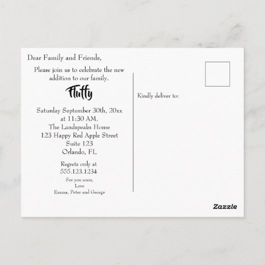 私は感じ家で新しいペットの発表はがき ポストカード (裏面)