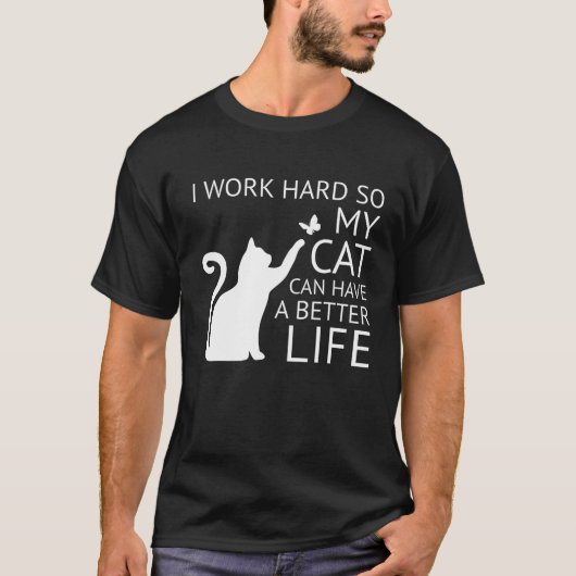 私は懸命で働き、猫の方が良い男性W Tシャツ (正面)