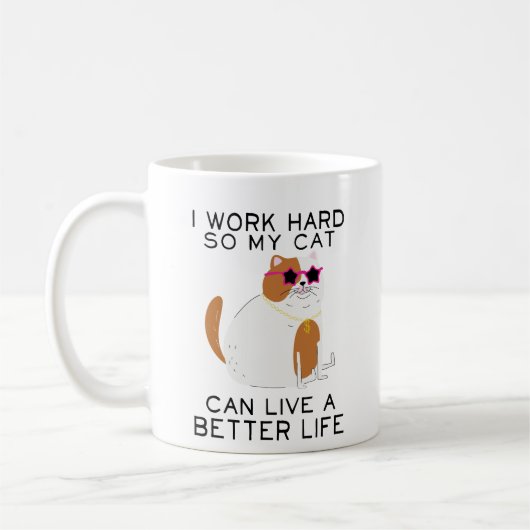私は懸命で猫が長生きできるように働く コーヒーマグカップ (左)
