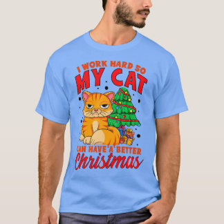 私は懸命で猫のクリスマスが楽しめる Tシャツ