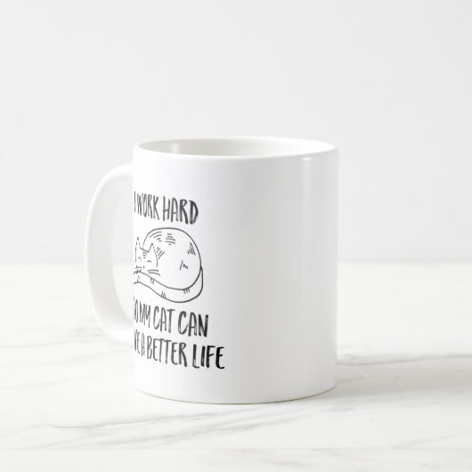 私は懸命で猫のライフマグをより良くできるように働く コーヒーマグカップ (正面左)