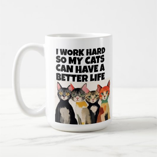 私は懸命で猫の方が飼いやすい コーヒーマグカップ (左)
