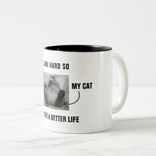 私は懸命で猫の暮らしを良くします ツートーンマグカップ (正面右)
