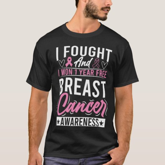 私は戦い、私は1年間の無料の乳がんに勝った Tシャツ (正面)