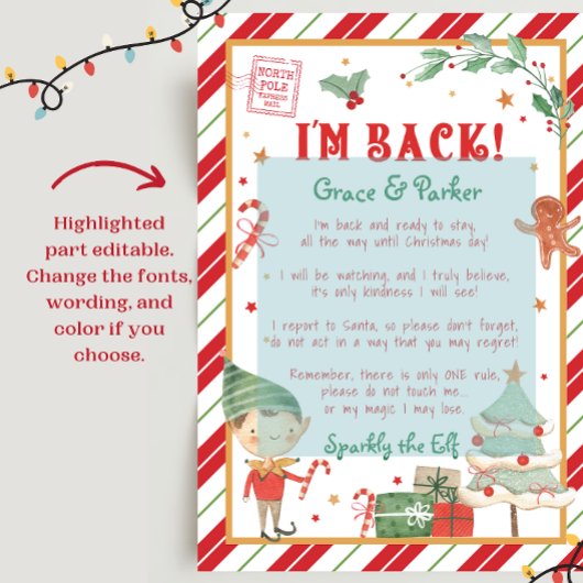 私は戻ってきた歓迎の戻るクリスマスの小妖精や小人手紙 ポスター