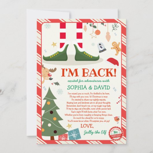 私は戻るクリスマス小妖精や小人戻り到着レターカード 招待状 (正面)