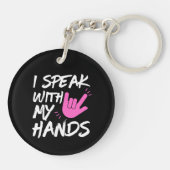 私は手話で – ASL – ろう認識度 キーホルダー (裏面)