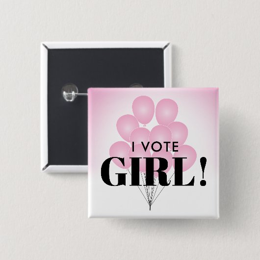 私は投票ガールピンクのバルーン性別を表示パーティー 缶バッジ (正面&裏面)