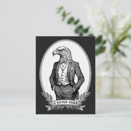 私は投票白黒バードイラストレーションバルドイーグル ポストカード (スタンド正面)